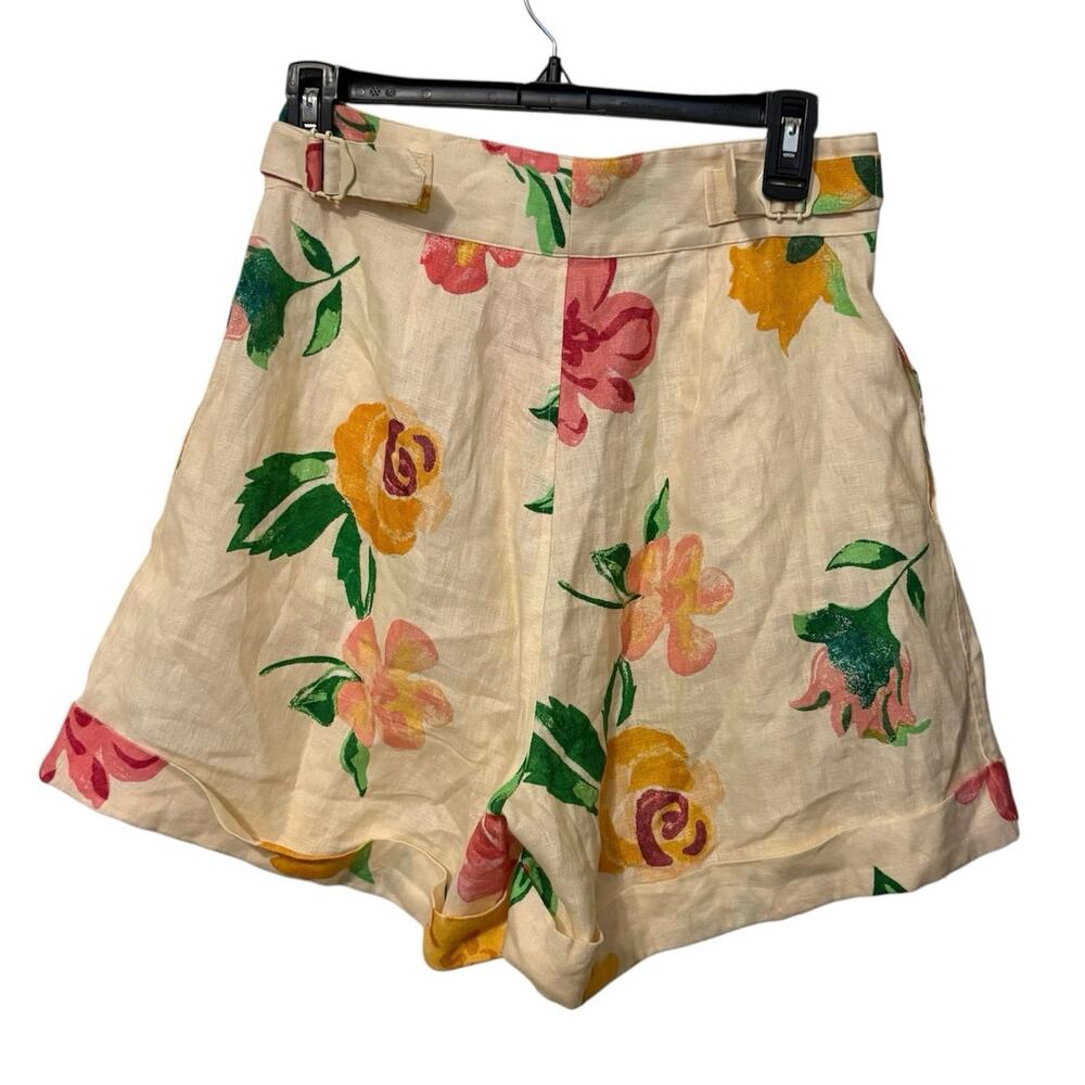 Alemais 100% Linen Cream Floral High Waisted Shorts Size US 6 AU 10 - Picture 6 of 9